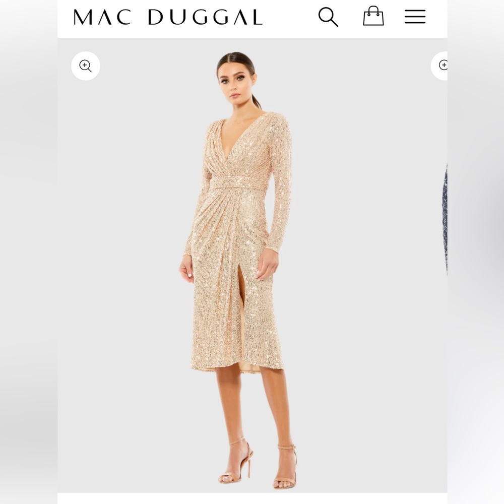 Stunning NWT MAC DUGGAL Sequined Long Sleeve Midi Dress Sz 14